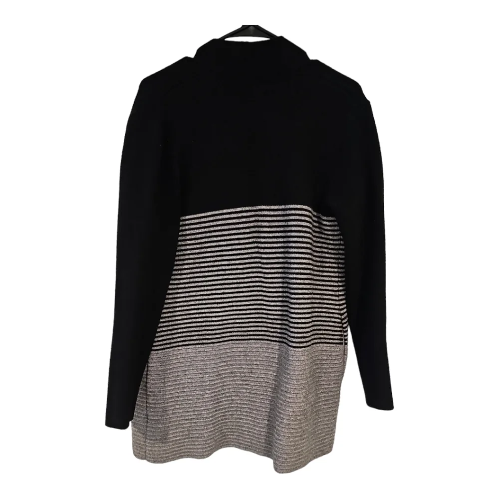 ELLE Black & Gray Open Front Long Color block Cardigan Sweater sz S - Picture 4 of 12